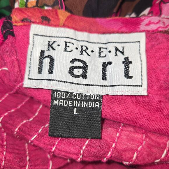 Keren Hart Womens L Midi Dress Floral Tiered Lightweight Flowy Vacation Beach - Picture 2 of 12